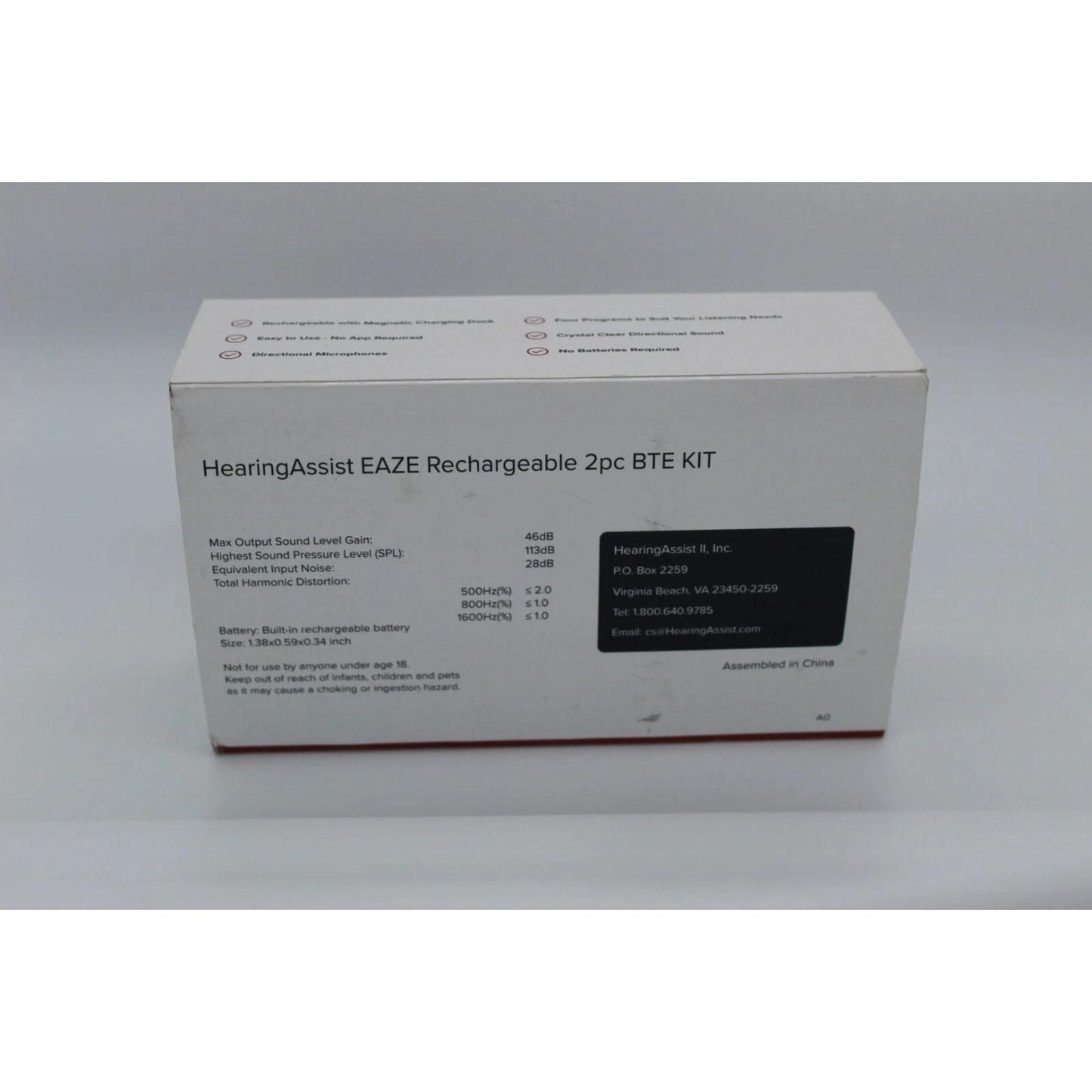 Hearing Assist EAZE Rechargeable Hearing Device 2 Piece BTE Kit New Sealed Box