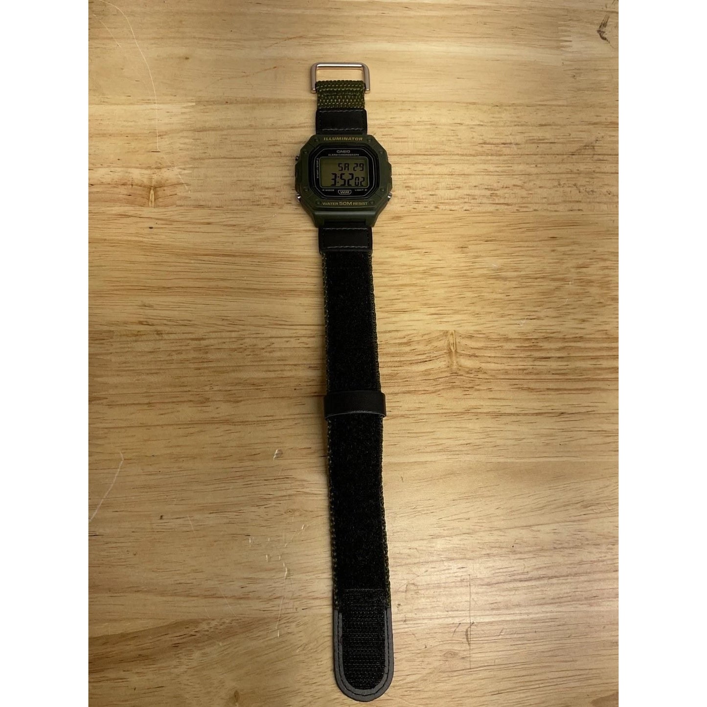 Casio W218HB-3AV, Chronograph Watch, Green Nylon Band, Alarm, Illuminator
