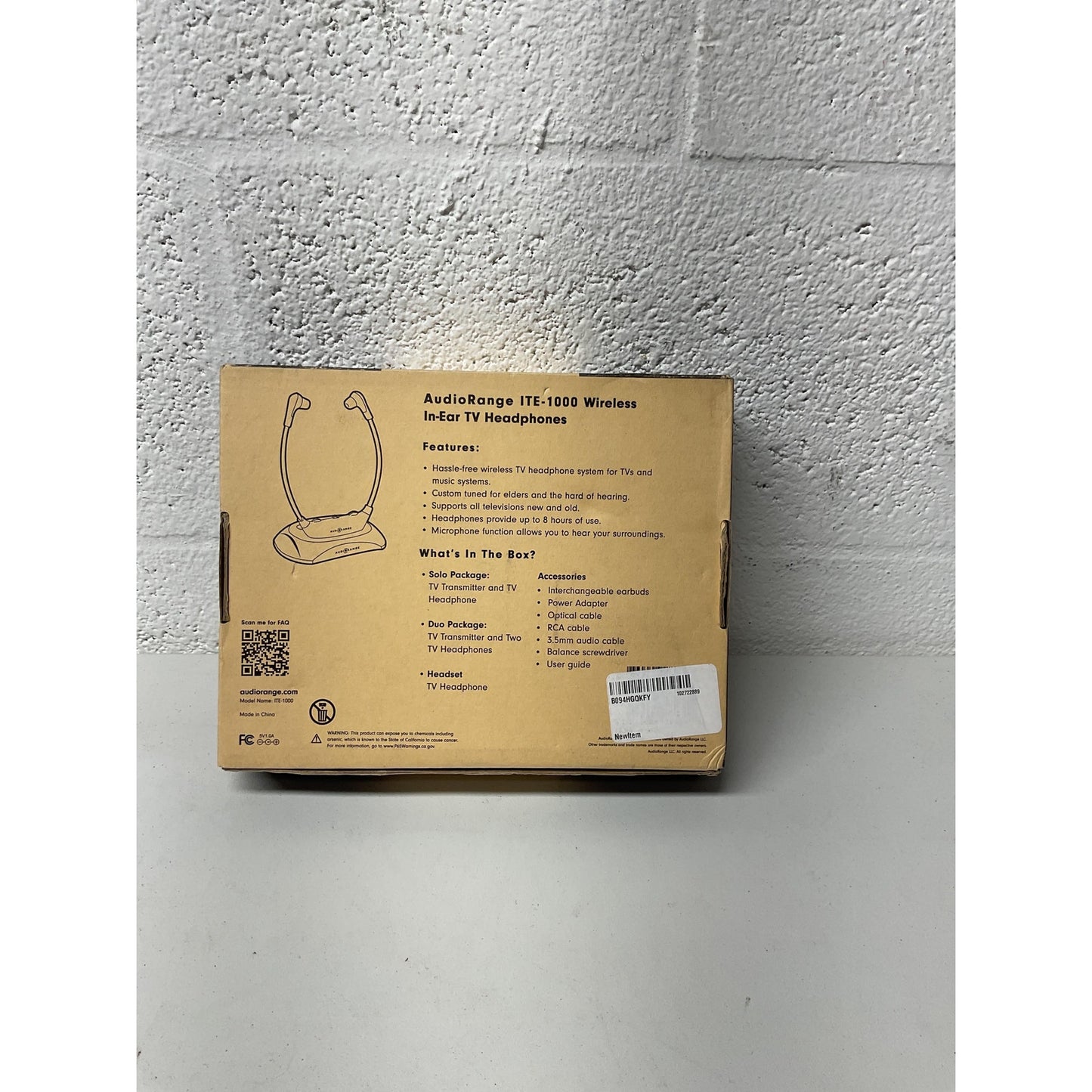 Audiorange In-Ear TV Headphones solo package