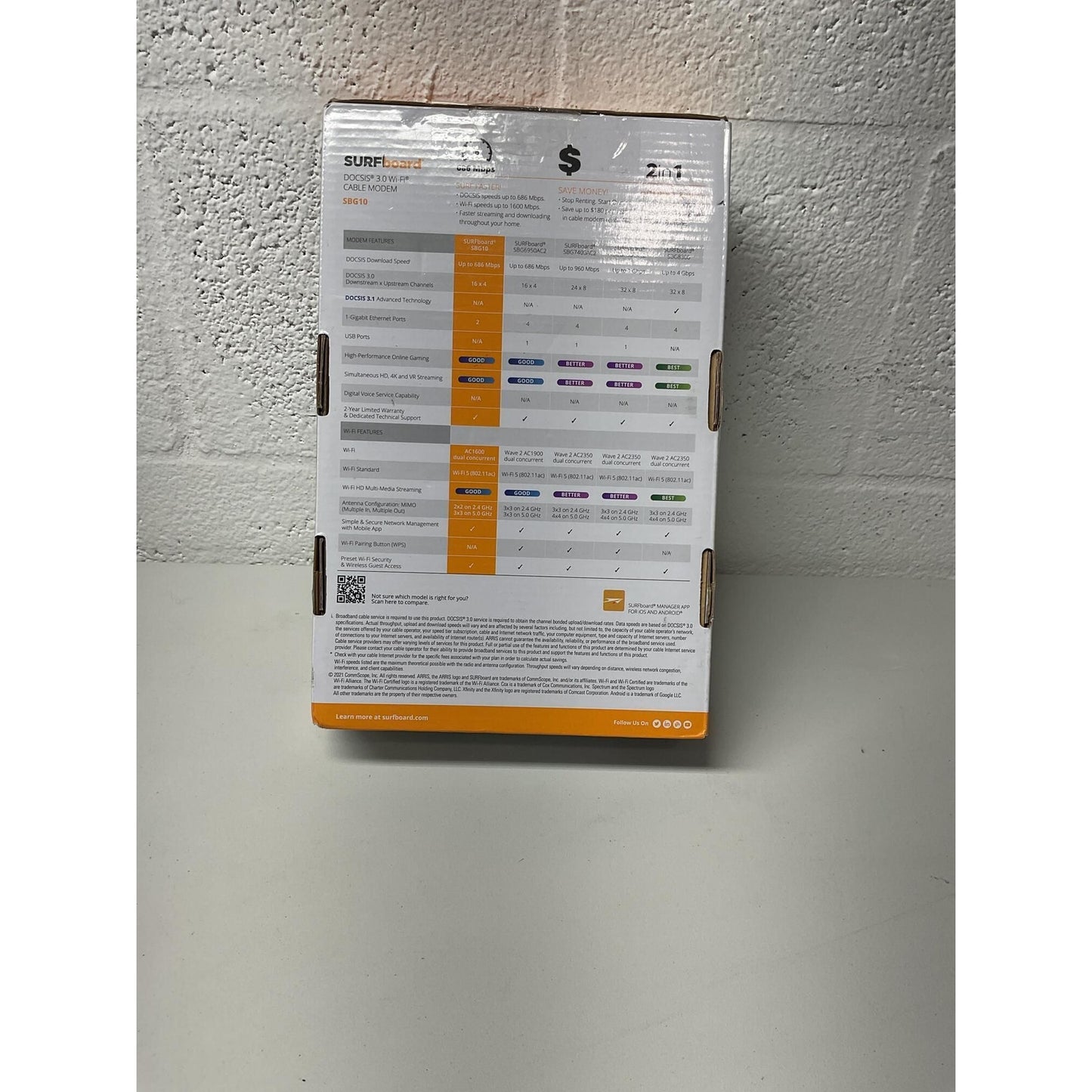 ARRIS SURF BOARD WIFI CABLE MODEM model SBG10