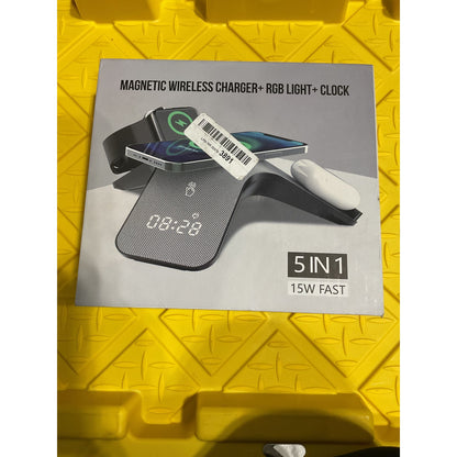 Magnetic Wireless charger + RGB Light + Clock 5 in 1 15w fast
