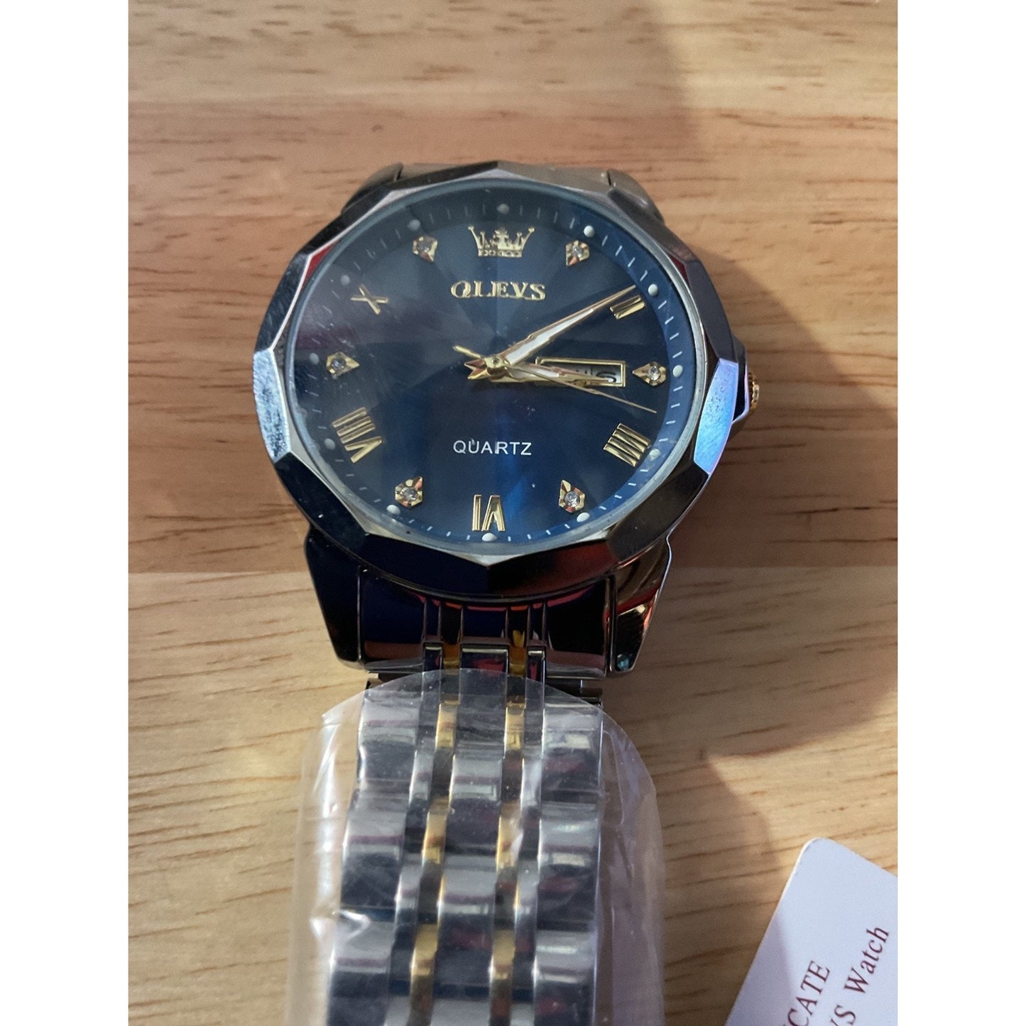 Olevs MENS WATCH Silver/Gold & Navy Blue