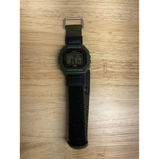 Casio W218HB-3AV, Chronograph Watch, Green Nylon Band, Alarm, Illuminator
