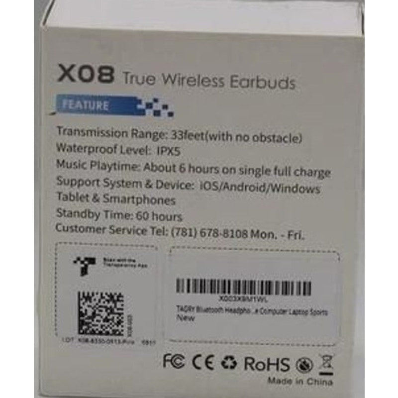 TAGRY X08 Bluetooth Headphones True Wireless Earbuds, Unopened