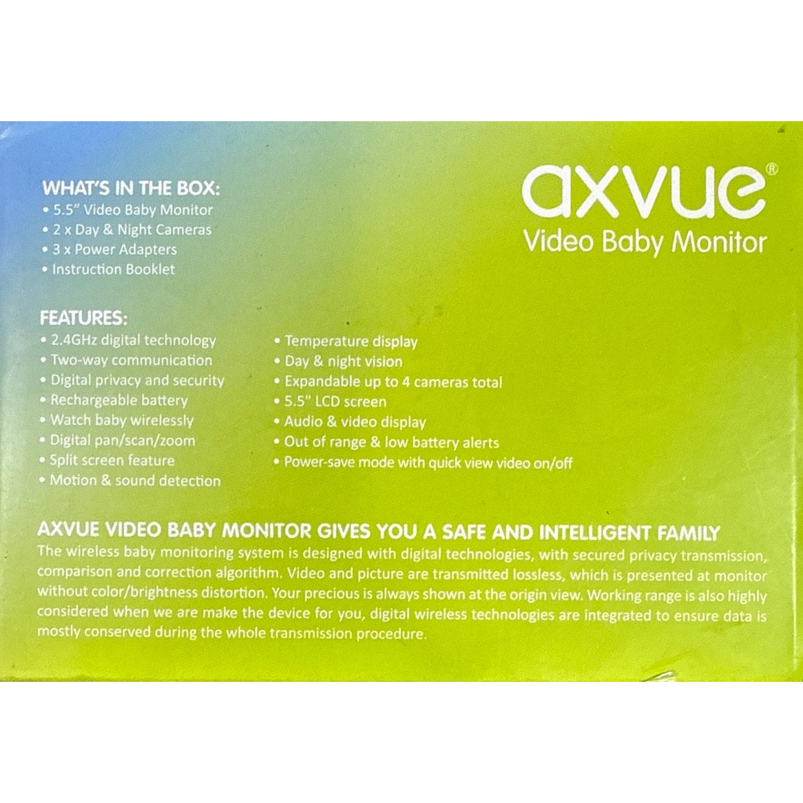 Axvue video baby monitor 5.5 lcd and two cameras A1080DU
