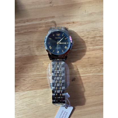 Olevs MENS WATCH Silver/Gold & Navy Blue