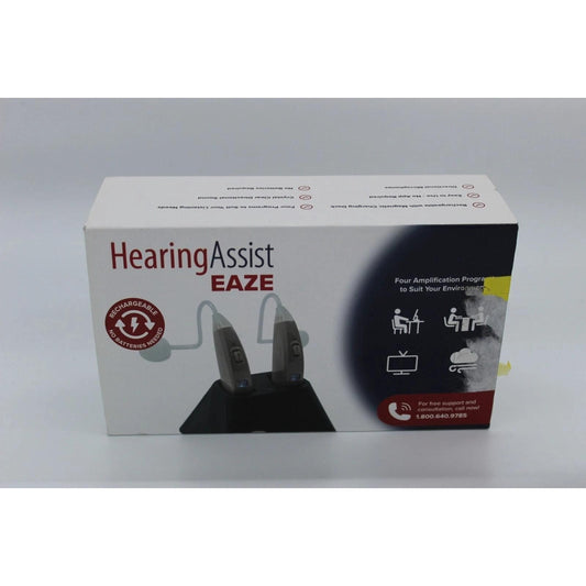 Hearing Assist EAZE Rechargeable Hearing Device 2 Piece BTE Kit New Sealed Box