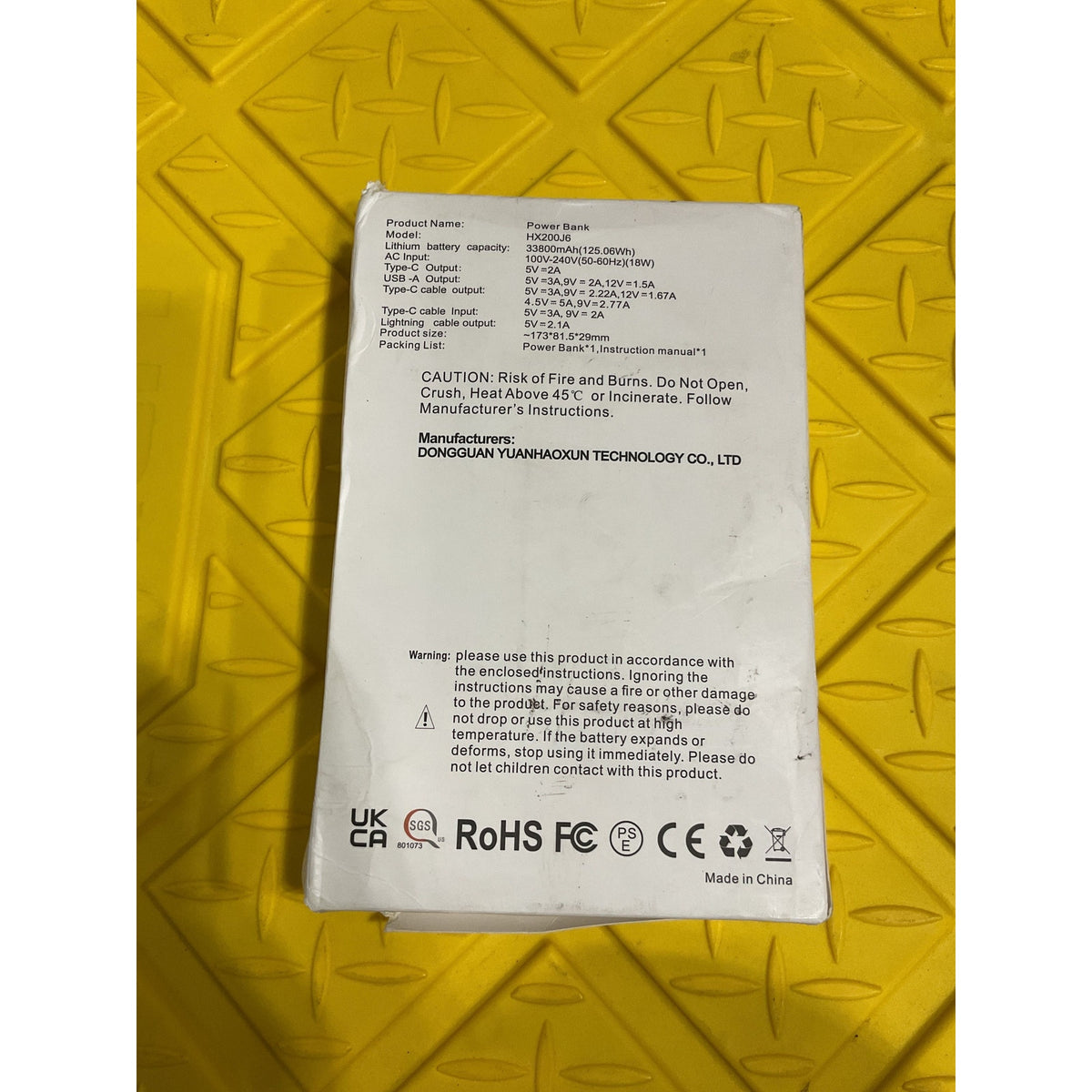 Power bank Model: HX200J6 33800mAh