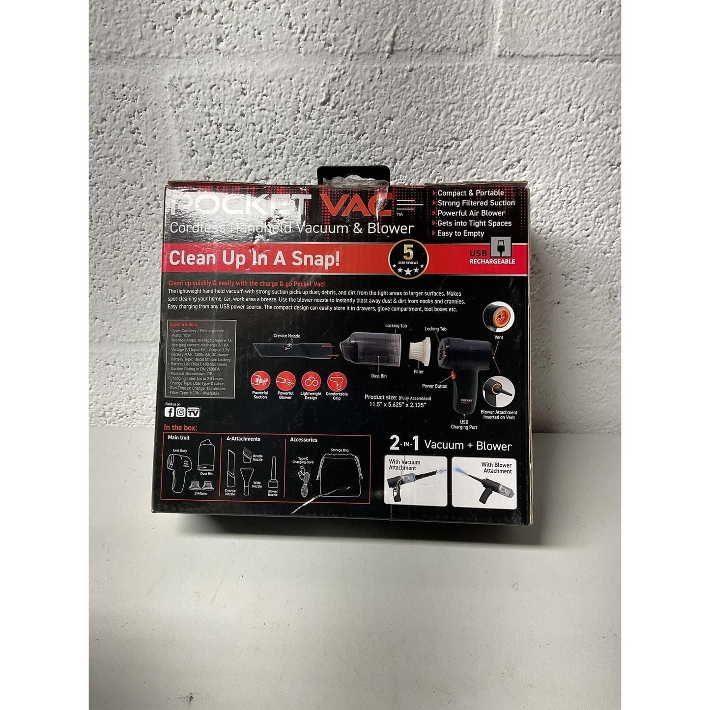 Pocket Vac Cordless Handheld Vacuum & Blower